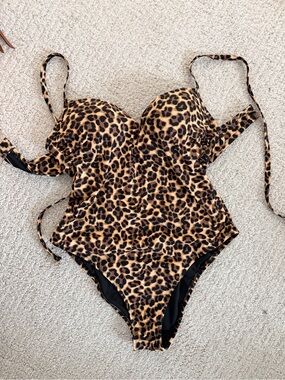 Victoria's Secret Black and Tan Leopard One-Piece Swim